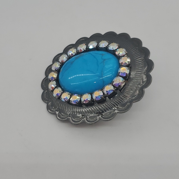 JUMBO BLUE TURQUOISE RHINESTONE CONCHO RING - Picture 3 of 5